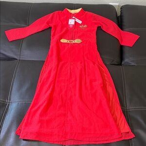 India Culture inspired Red Long Sleeve kids gown with gold Detail